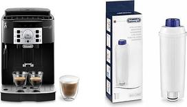 „De'Longhi Magnifica S ECAM 22.110.B“ visiškai automatinis kavos aparatas, kapučino pieno putojimo antgalis, 1,8 l, juodos ir sidabrinės spalvos, su originaliu vandens filtru DLSC002 – „De'Longhi“ priedai, balti