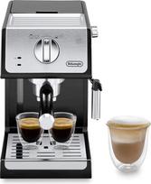 „De'Longhi“ ECP 33.21 espreso kavos aparatas su filtru / filtro laikiklis su aliuminio apdaila / pieno putų purkštukas / filtro įdėklas, skirtas 1 arba 2 espreso puodeliams / taip pat tinka kapsulėms / juodos ir sidabrinės spalvos
