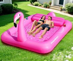 „DeeprBetter“ „Flamingo Pool“ pripučiamas čiužinys, pripučiamas čiužinys baseinui XXL su pripučiamais pagalvėliais ir gėrimų laikikliu, didelis vandens čiužinys 205 x 150 cm, „Pink Flamingo Pools“ pripučiami čiužiniai 2 asmenims