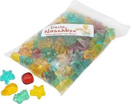 „Deine Naschbox“, be cukraus vaisių guminukai su jūros gėrybių skonio, 500 g pildymo maišelis, minimalus įpakavimas, 100 % perdirbama, didmeninė pakuotė, vaisių mišinys