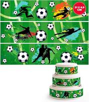 „dekora“ futbolo motyvo valgomojo popieriaus torto juostelės – 3 valgomos dekoratyvinės juostelės, 21 x 4,9 cm, skirtos vaikų gimtadienio šventėms; be glitimo, be pridėto cukraus, tinka vegetarams