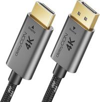 „deleyCON“ 5 m „DisplayPort“–„HDMI“ kabelis, 4K @ 60 Hz, aliuminis ir nailonas | Vienkryptis „DisplayPort“–„HDMI“ kabelis, skirtas monitoriui, televizoriui, projektoriui, kompiuteriui su „DisplayPort“ sąsaja, asmeniniam kompiuteriui ir vaizdo plokštei