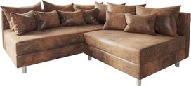 „Delife Clovis“ kampinė sofa, rudos spalvos, senovinio stiliaus, su pufu, kairioji kampinė sofa, modulinė