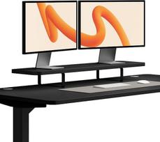 „Desktronic“ monitoriaus stovas – ergonomiškas monitoriaus pakėlimo sprendimas, 114 x 28 x 12,8 cm, 30 kg, 1–2 monitoriai, juodos spalvos stalviršis, juodos spalvos kojos, tvirtos plieninės kojos, pagamintas Europoje