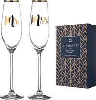 „DIAMANTE“ krištoliniai šampano taurės arba prosecco taurės – „Mr & Mrs“ – 2 vnt. rinkinys – dekoruotos tikru auksu (Mr & Mrs)