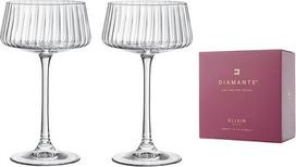 „DIAMANTE“ šampano kokteilių lėkštelės / taurės – „Mirage Look“ – rankomis išpjaustytas krištolas, 2 vnt. rinkinys
