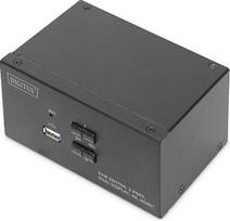 „DIGITUS“ KVM jungiklis su HDMI – 2 prievadai, du ekranai – 2 kompiuteriai, 2 monitoriai – 1 pelė, klaviatūra ir garso išvestis dviem kompiuteriams – UHD 4K 30 Hz – KVM jungiklis su sparčiaisiais klavišais – 1 USB 2.0 šakotuvas – juodos spalvos