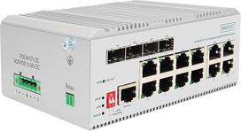„DIGITUS“ pramoninis valdomas 12 prievadų Gigabit Ethernet tinklo komutatorius – 8 RJ45 + 4 SFP/RJ45 kombinuoti prievadai – 1 konsolės prievadas – L2 valdymas – 10/100/1000Mbps – montavimas ant DIN bėgelio – baltas