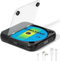 „Discman“ – kompaktiškas CD grotuvas su „Bluetooth 5.3“, 2000 mAh įkraunama baterija, nešiojamas CD grotuvas su ausinėmis, USB ir AUX įvestimis, skirtas muzikos mėgėjams – puiki dovana (juodos spalvos)