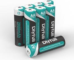 „Dlyfull“ AA baterijos, 2800 mAh, 8 vnt. AA įkraunamų baterijų rinkinys, 1,2 V NiMH, mažo savaiminio išsikrovimo, iš anksto įkrautos AA baterijos, įkraunamos
