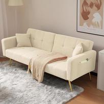 „Dolamaní“ 2-in-1 miegamoji sofa su miego funkcija, reguliuojamu atlošu, auksiniais kojomis, su pagalvėle (smėlio spalvos)