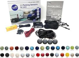 „Dolphin Automotive“ VPS400 galinio parkavimo jutiklių rinkinys: 4 jutikliai su prailginimo laidais ir garso signalais (geležies pilkos spalvos)