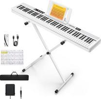 „Donner DEP-1“ pianino klaviatūra su 88 klavišais, pradedantiesiems skirta skaitmeninė klaviatūra su jėgos jautriais klavišais, nešiojamas elektrinis pianinas su stovu, sustain pedalu, nešimo dėklu ir klaviatūros lipdukais, balta