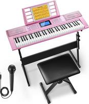 „Donner“ DEK-610S 61 klavišų elektroninių pianinų komplektas, rožinės spalvos (su pianino stovu, suoliuku ir mikrofonu), ES