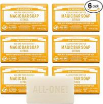 „Dr. Bronner Magic Soaps“ grynas Kastilijos muilas, „All-One“ kanapių, citrusų ir apelsinų aromatas, 5 oz gabaliukas (6 vnt. pakuotė)
