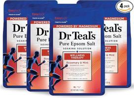 „Dr Teal's“ grynosios Epsomo druskos vonios druska, sveikatingumo terapija su rozmarinu ir mėtų ekstraktais, 3 svarai (4 vnt. pakuotė)