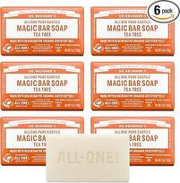„Dr. Bronner's Magic Soaps“ grynas Kastilijos muilas „All-One“ su kanapėmis ir arbatmedžio aliejumi, 5 oz gabaliukas (6 vnt. pakuotė)