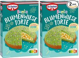 „Dr. Oetker“ spalvingos gėlių pievos torto kepimo mišinys pavasariškam „Mole“ tortui su persikais ir cukrinėmis gėlių dekoracijomis, 337 g (2 vnt. pakuotė)