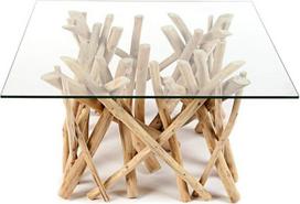 „Driftwood“ kavos staliukas, 80 cm, natūralaus atspalvio skaidraus tiko medžio šoninis staliukas | Rankų darbo, tvirta konstrukcija, natūralus išvaizda, saugus stiklas, patvarus, šoninis staliukas