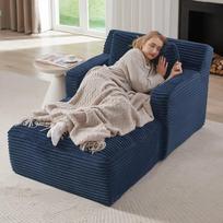 „DRIXNO“ kampinė sofa su miego funkcija, „Cord“ sofa-lova, sofa-lova su pagalvėmis, atlošiamas fotelis, modulinė sofa, miego fotelis, skirtas svetainei, miegamajam, biurui, taupanti vietą ir nereikalaujanti surinkimo, mėlyna