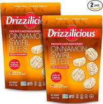 „Drizzilicious“ mini ryžių pyragėliai, su cinamono sūkuriais, ryžių traškučiai, sveikas užkandis suaugusiems ir vaikams, aromatizuoti ryžių pyragėliai, veganiški, be glitimo, nesukeliantys alergijos, tik 90 kalorijų vienoje porcijoje – 4 oz (2