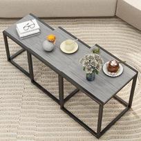 „DUMEE“ mediniai sudedami staleliai, 3 vnt. rinkinys, kavos staliukas, sudedami šoniniai staleliai svetainei, pilkos spalvos