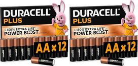 „Duracell Plus“ AA tipo baterijos, 12 vnt. pakuotė, ilgai išliekanti energija, AA tipo baterijos namams ir biurui (2 pakuotės)