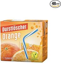„Durstlöscher Orange“, gaivinantis gėrimas su vaisių koncentratu, apelsinų skonio, be užstato, veganiškas, negazuotas, vaisių sultys, puikiai tinka vartoti kelionėje ir namuose, 48 x 500 ml