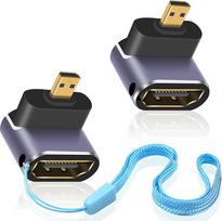 „Duttek“ 8K 90 laipsnių HDMI į „Micro HDMI“ adapteris, į viršų nukreiptas „Micro HDMI“ kištukas į HDMI lizdą adapteris, UHD „Micro HDMI“ prailginimo adapteris su LED lempute ir perforuotu dizainu, skirtas fotoaparatams ir vaizdo kameroms (2 vnt. rinkinys)