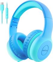 „EarFun“ ausinės vaikams, ausinės vaikams su USB-C jungtimi, 85/94 dB garsumo ribotuvas, Hi-Fi garso kokybė, sulankstomos, reguliuojamos, mikrofonas, garso dalijimosi funkcija, Vaikams skirtos ausinės, dengiančios ausis, skirtos mokyklai, planšetiniams ko