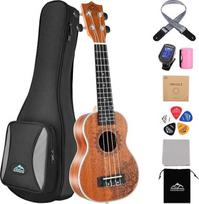 „Eastrock“ sopraninė ukulelė pradedantiesiems, suaugusiems ir vaikams, 21 colių havajietiška ukulelė, sapelės medžio sopraninė ukulelė, sopraninės ukulelės rinkinys su „Aquila“ stygomis ir dirželiu plektrui (21 coliai, sapelės medžio)