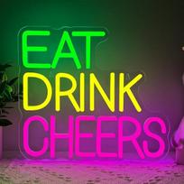 „EAT DRINK CHEERS“ neono iškaba barui, LED raidės, neono šviesos iškaba, šviečianti iškaba sienai, USB neono lemputė, skirta barui, vyrų poilsio kambariui, namų interjerui, klubui, pubui, naktiniam klubui, vakarėlių dekoracijai