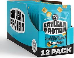 „Eatlean Protein Cheese Bites Original“ – baltyminiai sūrio traškučiai, 12 g baltymų, užkandis su mažu angliavandenių kiekiu, 83 kcal viename maišelyje, 20 g x 12 vnt. pakuotė