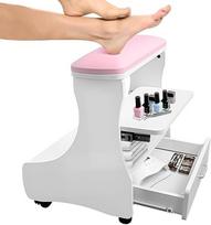 „EBANKU“ pedikiūro pėdų atrama su ratukais, manikiūro pėdų taburetė iš PU odos, nešiojamas SPA vežimėlis namų grožio salonui, nagų priežiūros ir masažo stotis, sklandžiai judanti pėdų atrama (rožinė-balta)