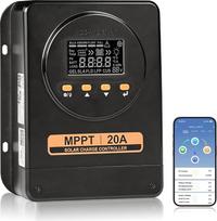 „ECO-WORTHY“ 20 A MPPT įkrovos reguliatorius, 12 V/24 V, su automatiniu atpažinimu, „Bluetooth“, programėle ir ekranu, suderinamas su švino-rūgštinėmis, SLA, FLD, LFP akumuliatoriais, tinka kemperiams ir autonominėms sistemoms | Automatinis atpažinimas, „