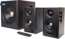 „Edifier S355DB“ 2.1 aukštos raiškos garsiakalbių sistema – 150 W RMS, 5,8 GHz belaidis žemų dažnių garsiakalbis, HDMI eARC, „LDAC“ „Bluetooth“ 6.0, USB-C, optinis, koaksialinis, „Tri-Amp“ DSP, aukščiausios klasės dizainas (riešutmedžio apdaila)