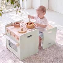 „EDUBEBO“ „Montessori“ medinis vaikų stalo ir kėdės rinkinys, vaikiškos virtuvės orkaitės dizaino, su kėde ir piešimo popieriaus ritiniu, mažyliams skirtas stalo rinkinys, užsiėmimų stalas, žaidimų stalas, maisto elementai, sėdėjimo rinkinys, skirtas vaik