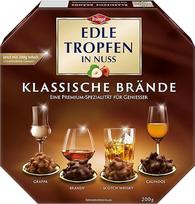 „Edle Tropfen Classic“ brendžiai su riešutais, 200 g, šokoladiniai saldainiai | Su pieno šokolado glazūra ir traškiais lazdyno riešutų gabaliukais