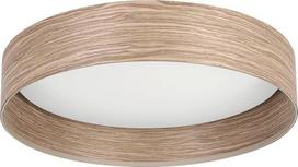 „Eglo Luppineria“ LED lubinis šviestuvas, apvalus lubinis šviestuvas | Lubinis šviestuvas, pagamintas iš medžio, imituojančio ąžuolą, metalo ir balto plastiko; svetainės šviestuvas, šiltos baltos spalvos