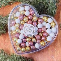 „EinsSein“ Kalėdinė širdelė, dovana, „Linksmų Kalėdų“, šokoladas, baltojo aukso ir rožinės spalvos, 140 g, Kalėdų Senelio dovana, „Secret Santa“ dovana, šokoladiniai rutuliukai kaip mažos Kalėdų dovanėlės