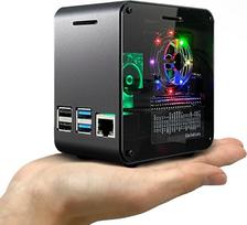 „ElectroCookie“ „Raspberry Pi 4“ korpusas, aliuminis „mini tower“ korpusas su ventiliatoriumi ir spalvą keičiančiu aplinkos apšvietimu (matinė juoda ir tamsiai pilka)