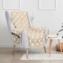 „Elegant Comfort“ dygsniuoti baldų apsaugai: vienspalviai ir su raštais, dvipusiai užvalkalai su elastingomis juostomis ir patogiais kišenėmis, „Bloomingdale“ sparnuotas fotelis, kreminė/pilkai ruda spalva