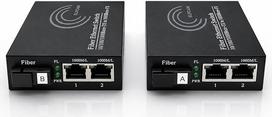 „Elfcam“ – gigabito Ethernet šviesolaidinis medijos keitiklis, 10/100/1000Mbps, su „Mini-GBIC“ (SFP) moduliu, 2 RJ45 prievadai * 2 RJ45 prievadai