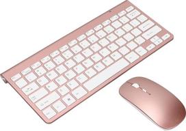 „Elprico“ belaidis klaviatūros ir pelės rinkinys, 2,4 GHz, USB, plonas, ergonomiškas, su garsumo išjungimo mygtuku, skirtas kompiuteriui (rožinis auksas)