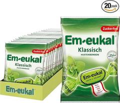 „Em-eukal Classic“ kosulio saldainiai, be cukraus ir laktozės, pastilės su eukalipto aliejumi ir mentoliu, be cukraus – didmeninė pakuotė, 20 x 75 g