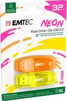 „Emtec C410“ 32GB USB atmintinė, USB 2.0, skaidri neoninė – 2 vnt. rinkinys (oranžinė-geltona)