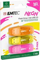 „Emtec C410“ 16GB USB atmintinė, USB 2.0, skaidri neoninė – 3 vnt. rinkinys (oranžinė, geltona, rožinė)