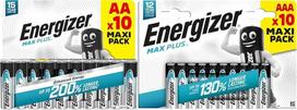„Energizer Max Plus“ AA ir AAA baterijos (20 vnt. pakuotė) – šarminės baterijos, 1,5 V – iki 200 % ilgesnis veikimo laikas – galingos ir patvarios – 100 % be plastiko, perdirbama pakuotė