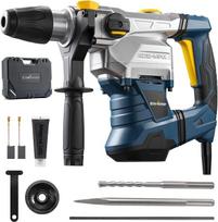 „Enventor“ SDS-MAX plaktuvinis gręžtuvas, 1500 W, 12 J griovimo plaktukas, 3 funkcijos, su vibracijos slopinimu ir saugos mova, 360° pasukama rankena, 40 mm gręžimo gylis betone, su grąžtu ir kaltu, įrankis