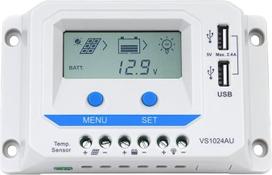 „EPEVER“ saulės energijos įkrovimo reguliatorius su USB prievadais, išėjimo įtampa 12 V/24 V, PWM saulės baterijos įkrovimo reguliatorius su LCD ekranu, skirtas saulės energijos sistemai (10 A, VS1024AU)